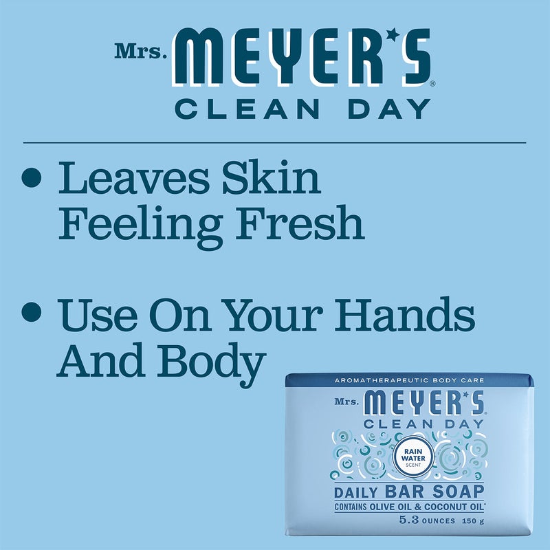 MRS. MEYER'S CLEAN DAY Bar Soap, Use as Body Wash or Hand Soap, Made with Essential Oils, Rain Water, 5.3 oz, 4 Bars - Image 3